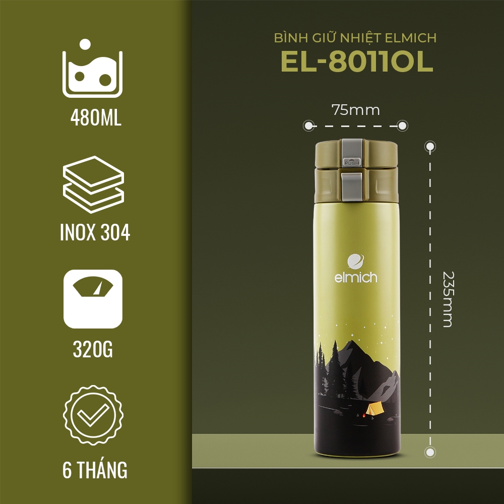 [ TOP 10+] Bình Giữ Nhiệt Tốt Bình Giữ Nhiệt Inox 304 Elmich EL-8011OL Dung Tích 480ML Chất Liệu Inox 304 An Toàn Cho Sức Khỏe Giữ Lạnh Từ 10h Đến 12h.Giữ Ấm Từ 6h Đến 8h Phù Hợp Sử Dụng Ở Văn Phòng,Thể Thao Trong Nhà,Ngoài Trời.