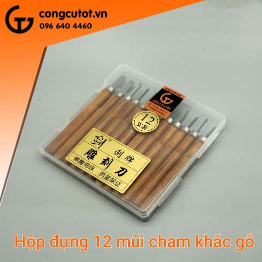 Bộ 12 đục chạm khắc gỗ cầm tay - 12 mũi đa dạng, sắn bén và không rỉ Bộ đục gỗ tay cầm thích hợp cho việc chạm khắc gỗ,điêu khắc mỹ nghệ