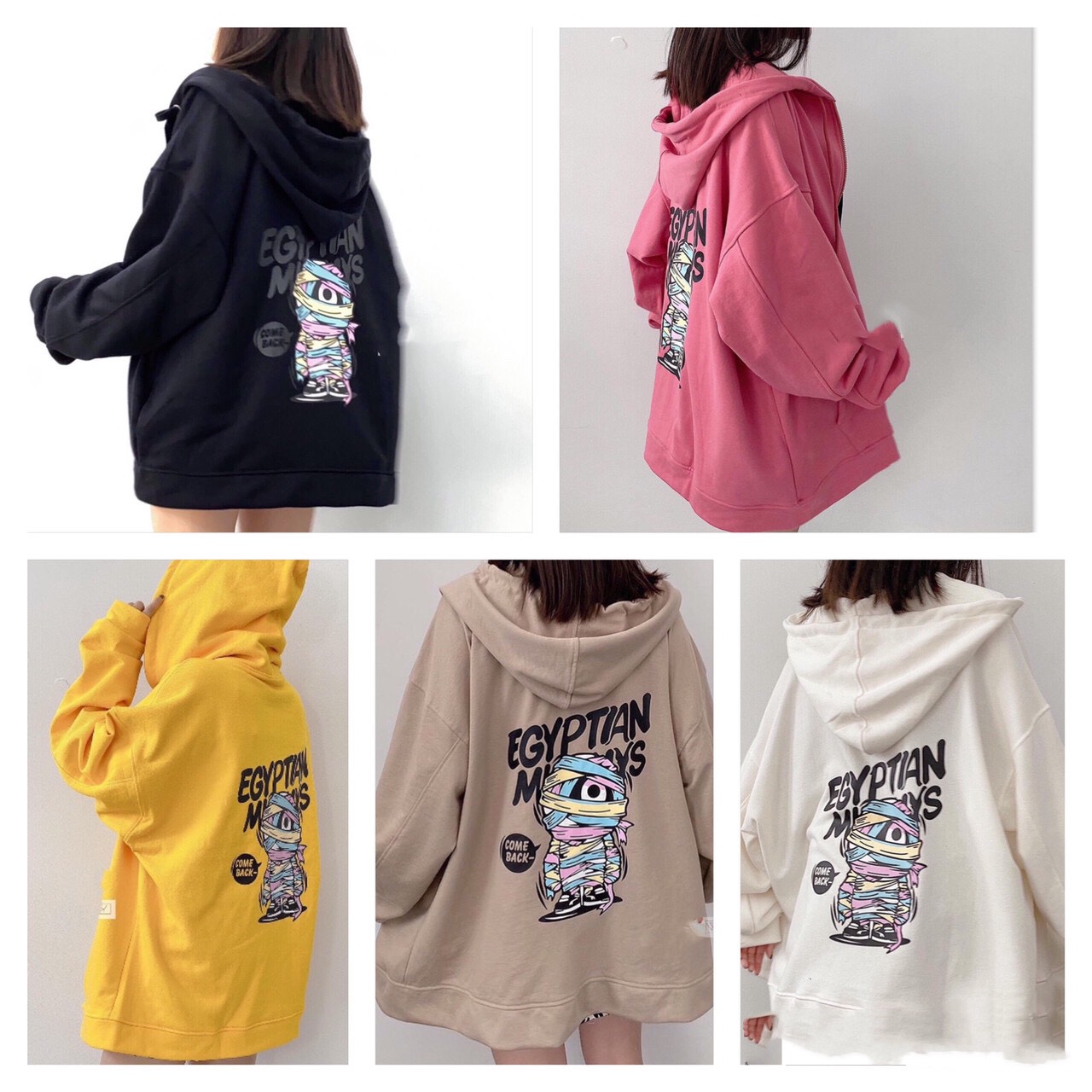 Áo Khoác Nữ Hoodie Nỉ Có Dây Kéo Form Cực Rộng họa tiết, nhiều màu