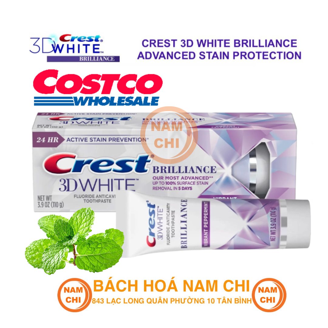 Kem đánh răng crest 3d white brilliance vibrant peppermint 99g - hàng mỹ