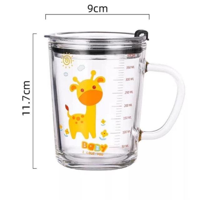 Cốc thủy tinh chia vạch có tay cầm kèm ống hút tiện dụng