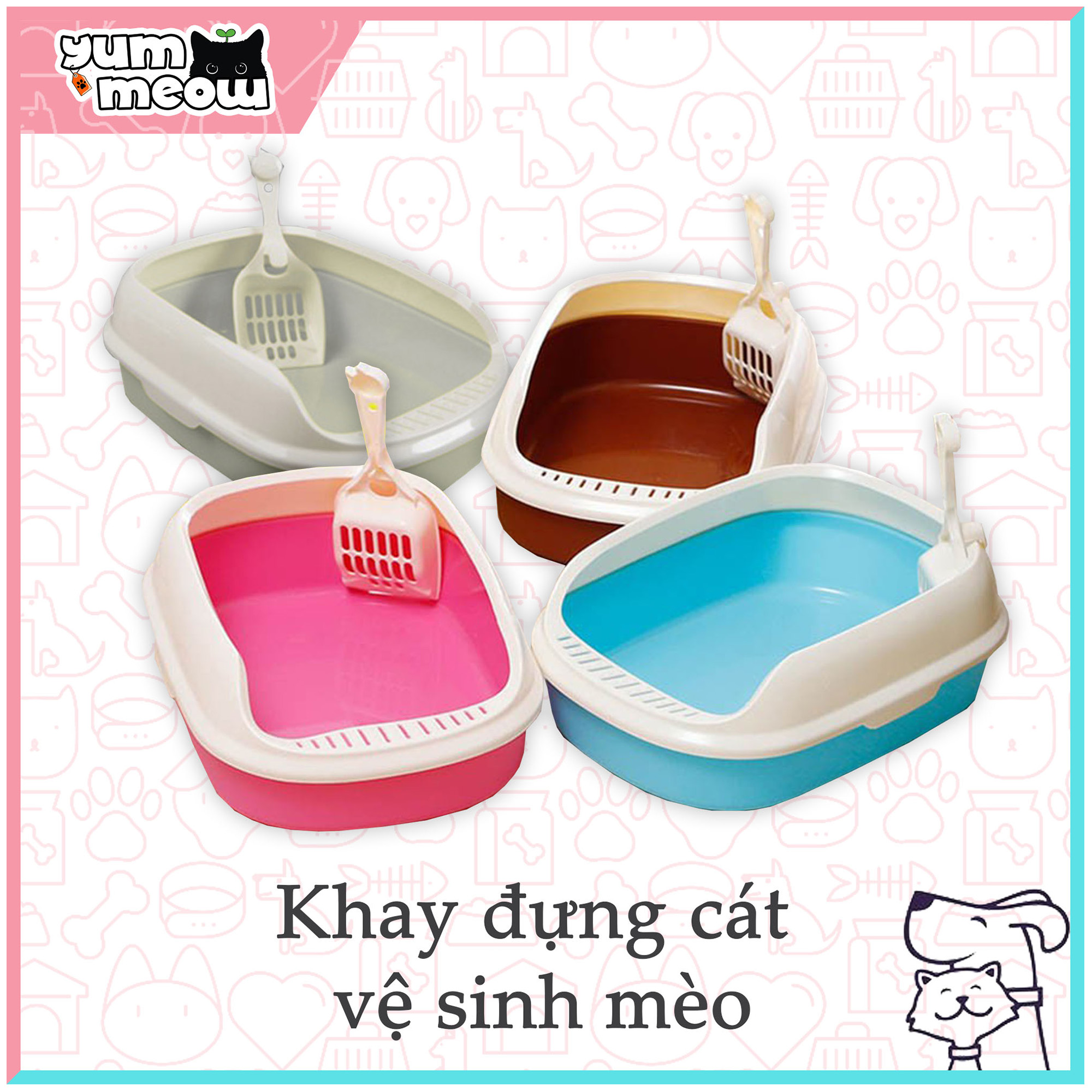 Khay vệ sinh cho mèo | Khay vệ sinh tặng kèm xẻng | Yummeow Petshop