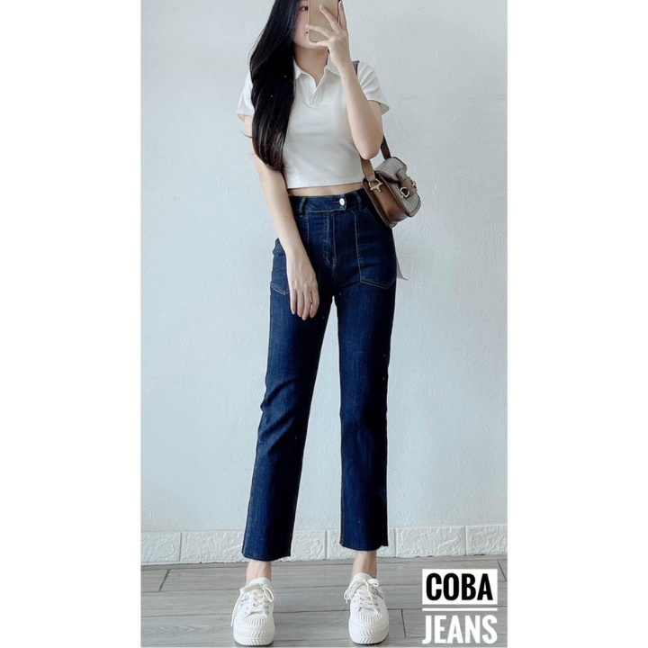 Quần jeans nữ ống đứng túi dán trướcthời trang la'coba