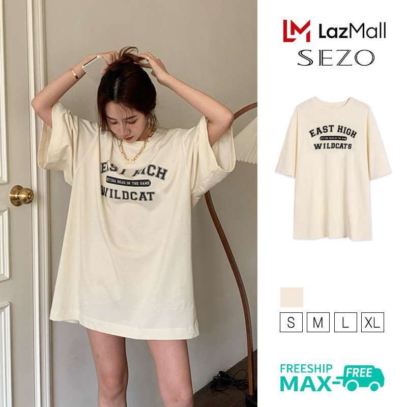 Sezo áo thun nữ cổ tròn tay ngắn dáng rộng dài trung bình phong cách hàn quốc cho nữ