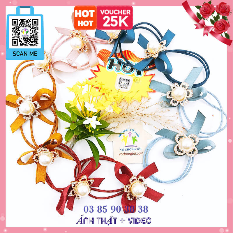 Dây buộc tóc nữ, đồ cột tóc cho bé gái, dây chun phụ kiện nữ Hàn Quốc, dây thun hoa ngọc trai - thương hiệu Vợ Chồng Tôi