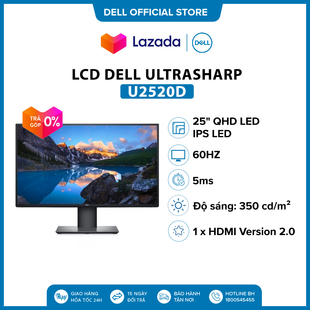 Màn hình dell ultrasharp u2520d 25" qhd led 2560x1440, 60 hz ips led