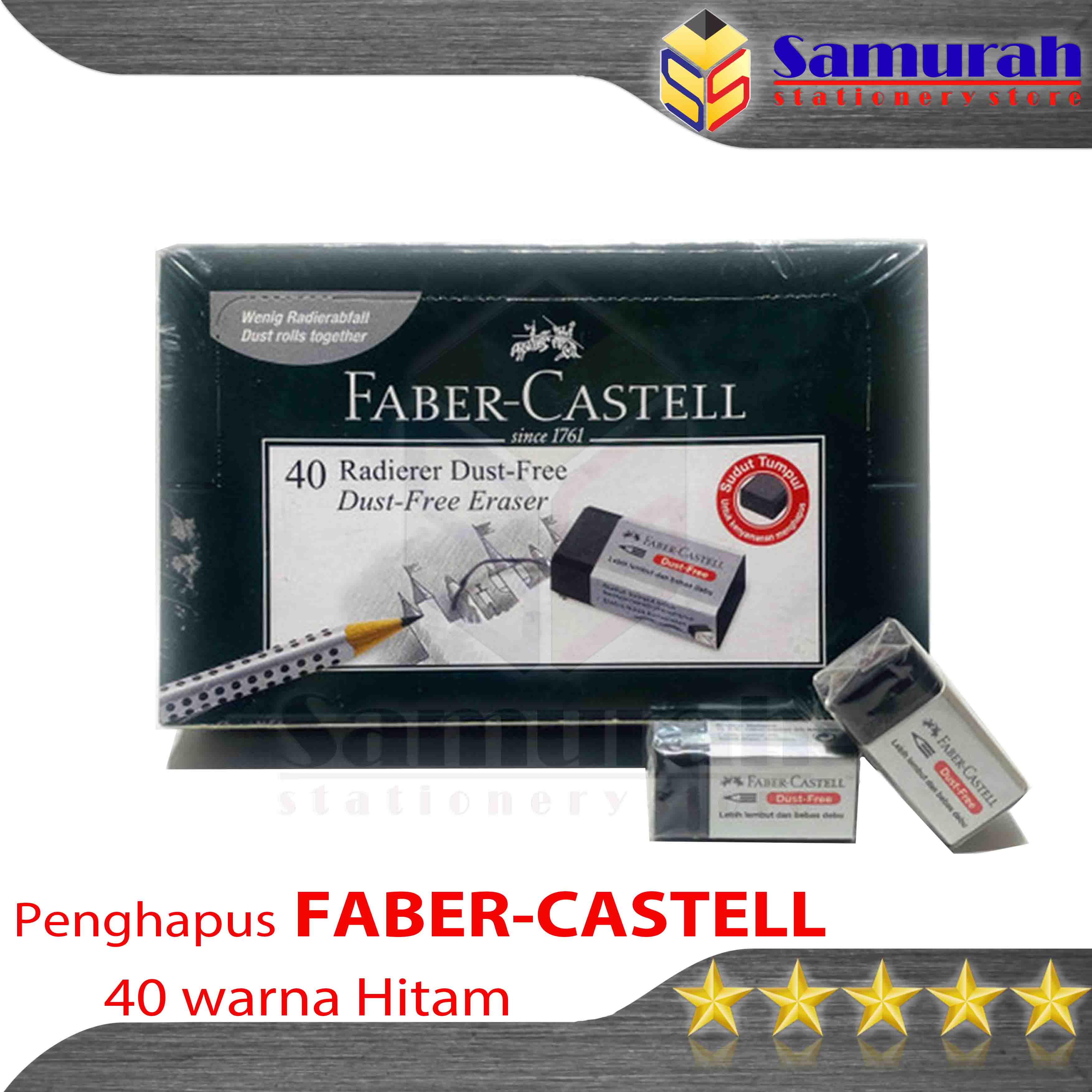 Penghapus Pensil Faber-Castell Hitam Kecil 1 Box isi 40 pcs / Black Stip Eraser Dust Free / Hapusan Faber - Castell Warna Hitam Pendek