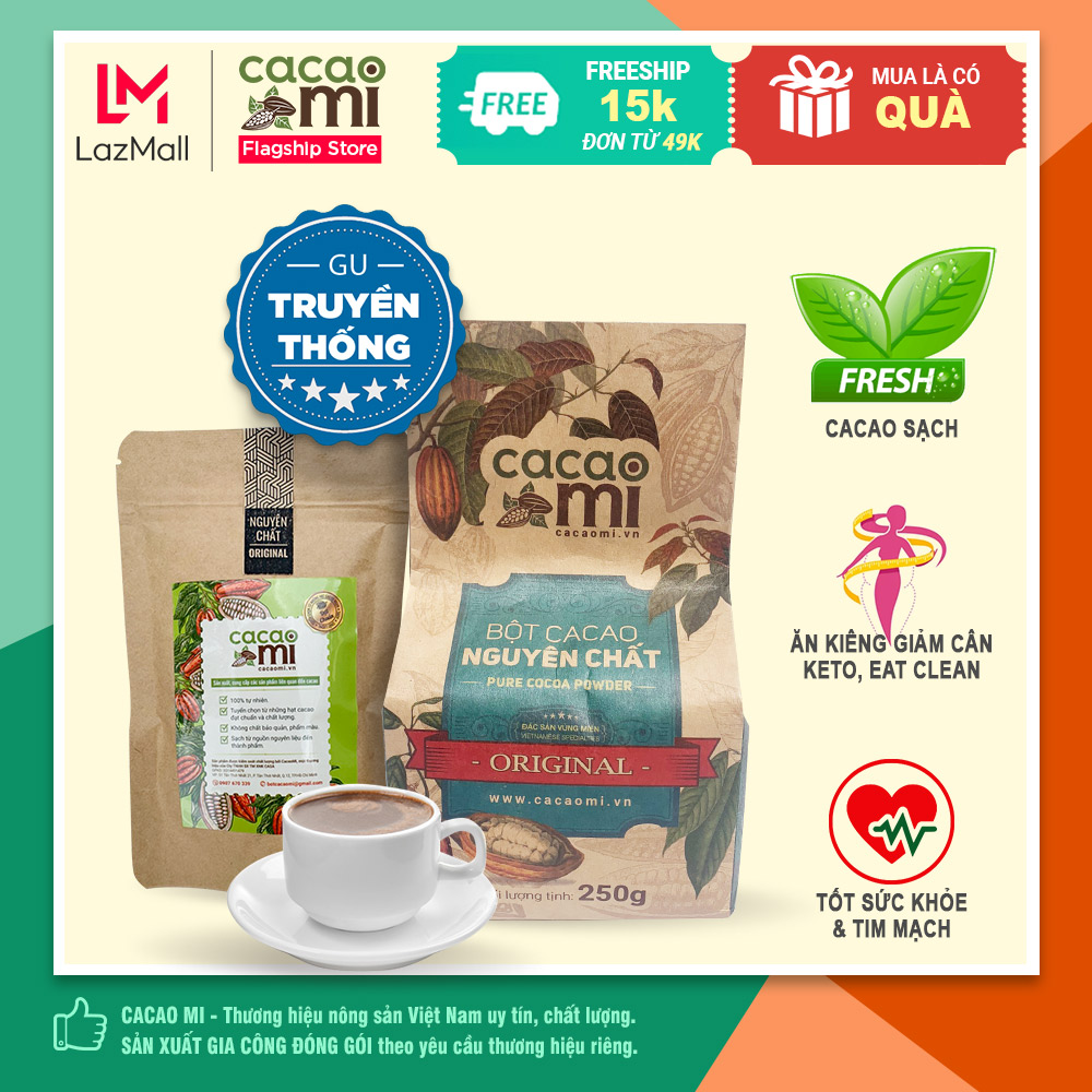 Bột ca cao nguyên chất không đường  CACAO MI túi 80g/250g - Hỗ trợ giảm cân - Ăn chay - Ăn kiêng Keto Eat Clean