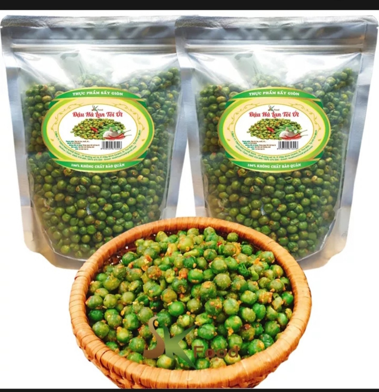 1kg đậu hà lan tỏi ớt loại ngon hiệu cô ba food