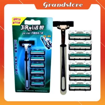 Dao cạo râu 5 lưỡi JIERUI lưỡi kép an toàn tiện lợi cho nam, bộ dao cạo dâu, lông mặt du lịch thay lưỡi đa năng cổ điển