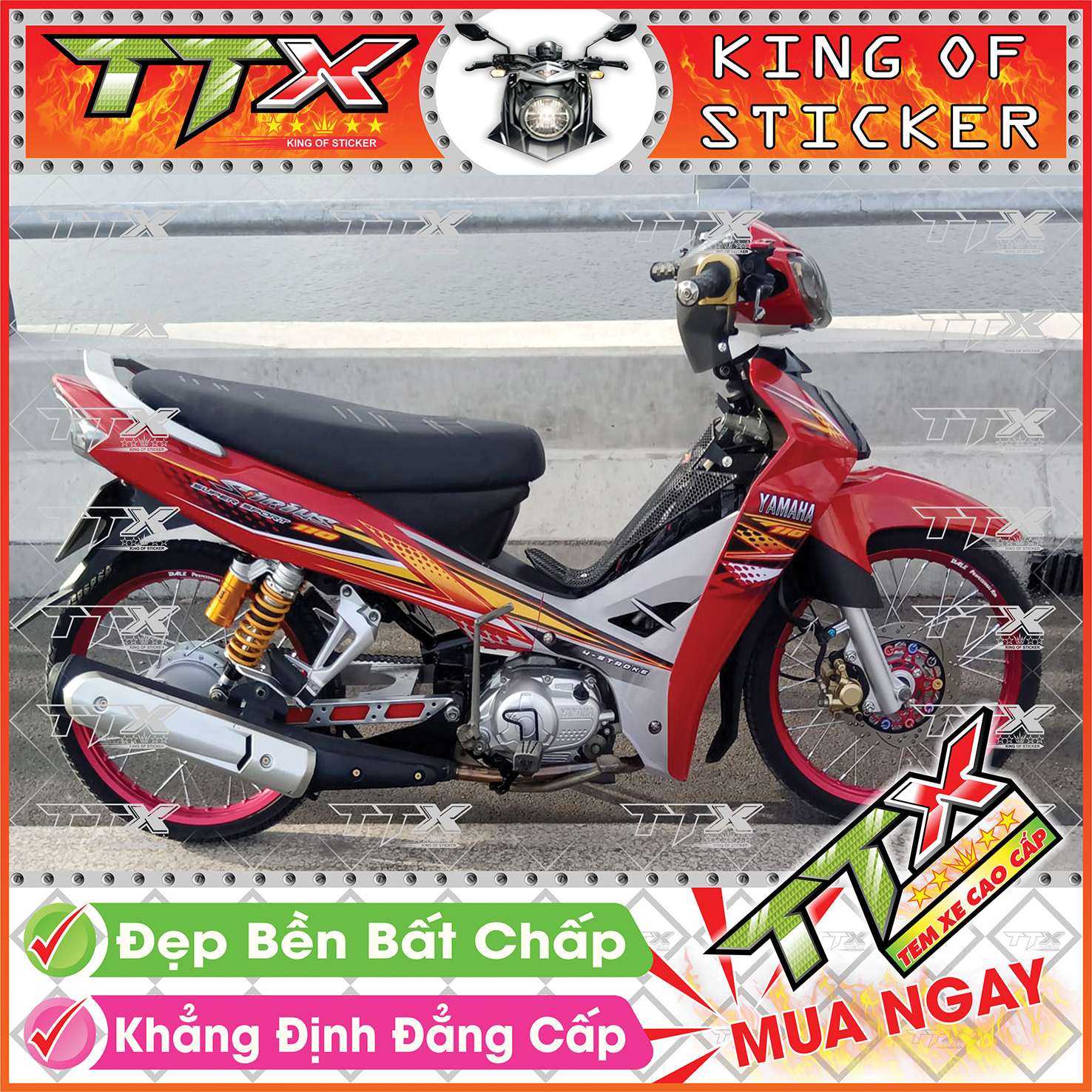 Tem xe sirius 110 màu đỏ xám đen , Team phụ kiện sirius màu đỏ đen xám siêu đẹp , Shop TTX Tem rời sirius