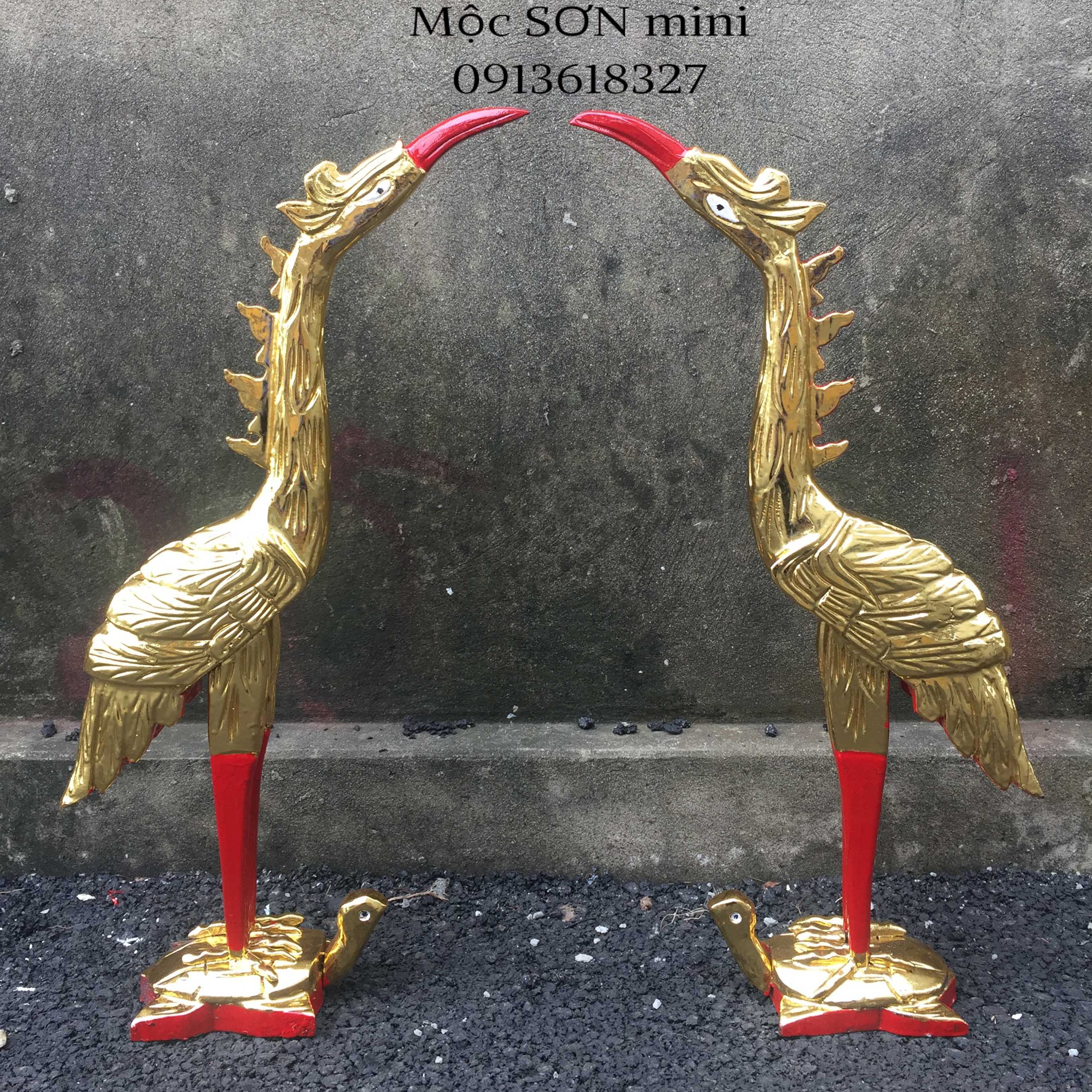Đôi Hạc thờ gia tiên,Hạc thờ gỗ mít và hạc bàn thờ có 2 cỡ cao là 61cm và 81cm
