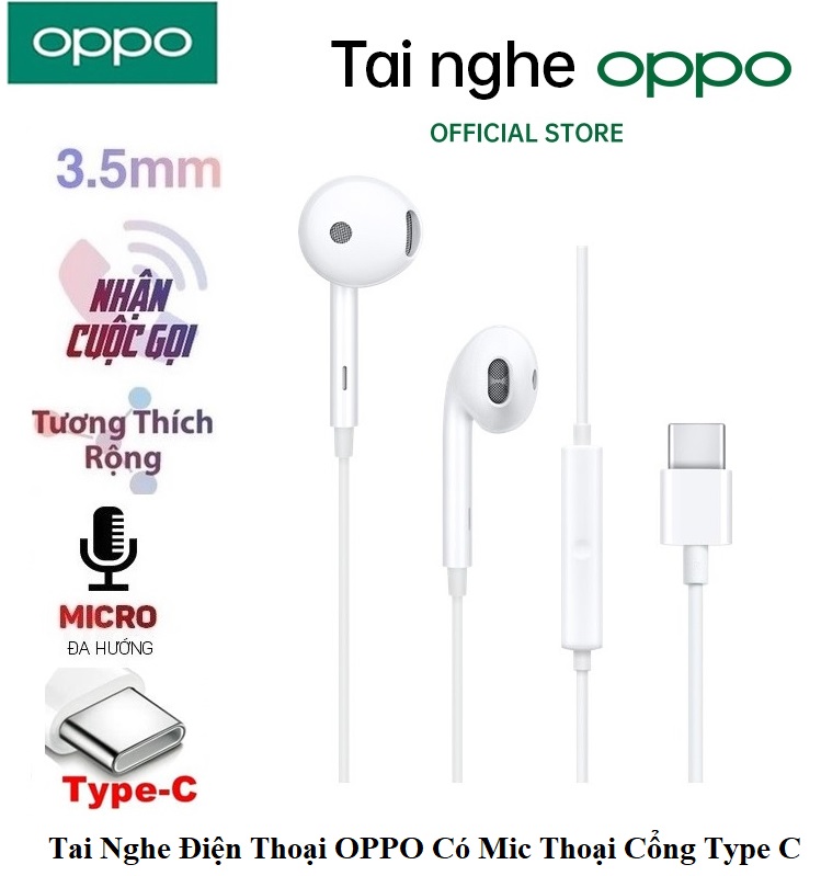 Tai nghe điện thoại oppo có mic thoại cổng type c - chỉ sử dụng được cho dòng điện thoại oppo - hàng chính hãng