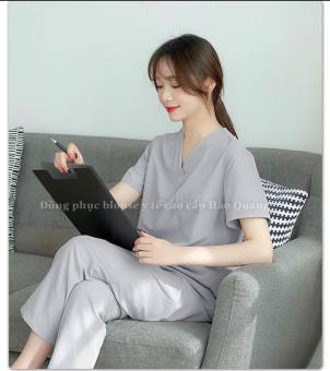 Bộ Scrubs Bác Sĩ,Bộ Đồ Cổ Tim Spa Xám Đá Hàng Cao Cấp