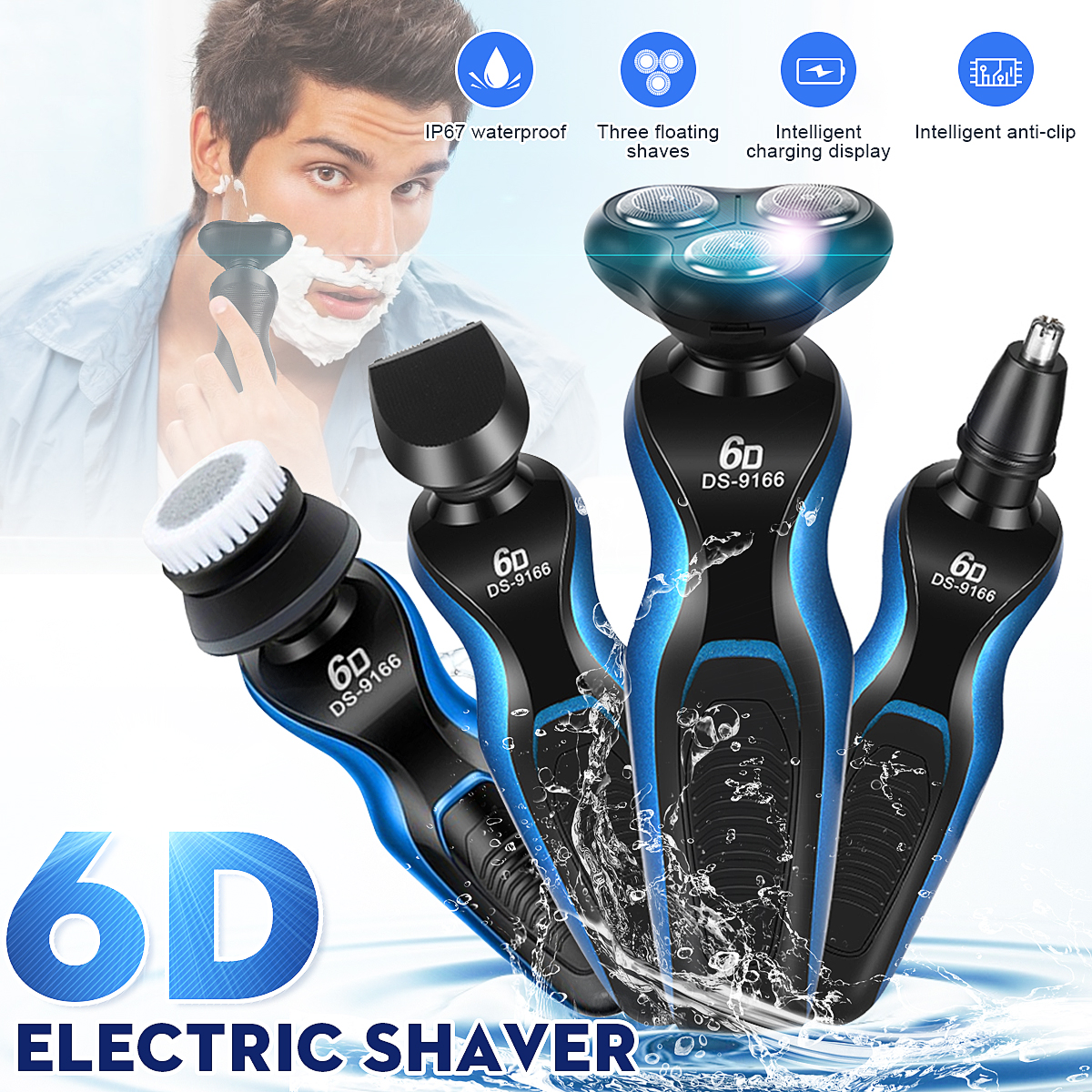 Máy Cạo Râu [HÀNG XỊN] Đa Năng 4 in1 cạo râu ,cắt tóc, massage mặt, tỉa lông mũi , Dao Cạo Râu, 6D FC-9166 – Lưỡi Dao Tự Mài, Lưỡi Cạo Sắc Bén Chuẩn Xác chống nước vệ sinh rửa nước thóa mái