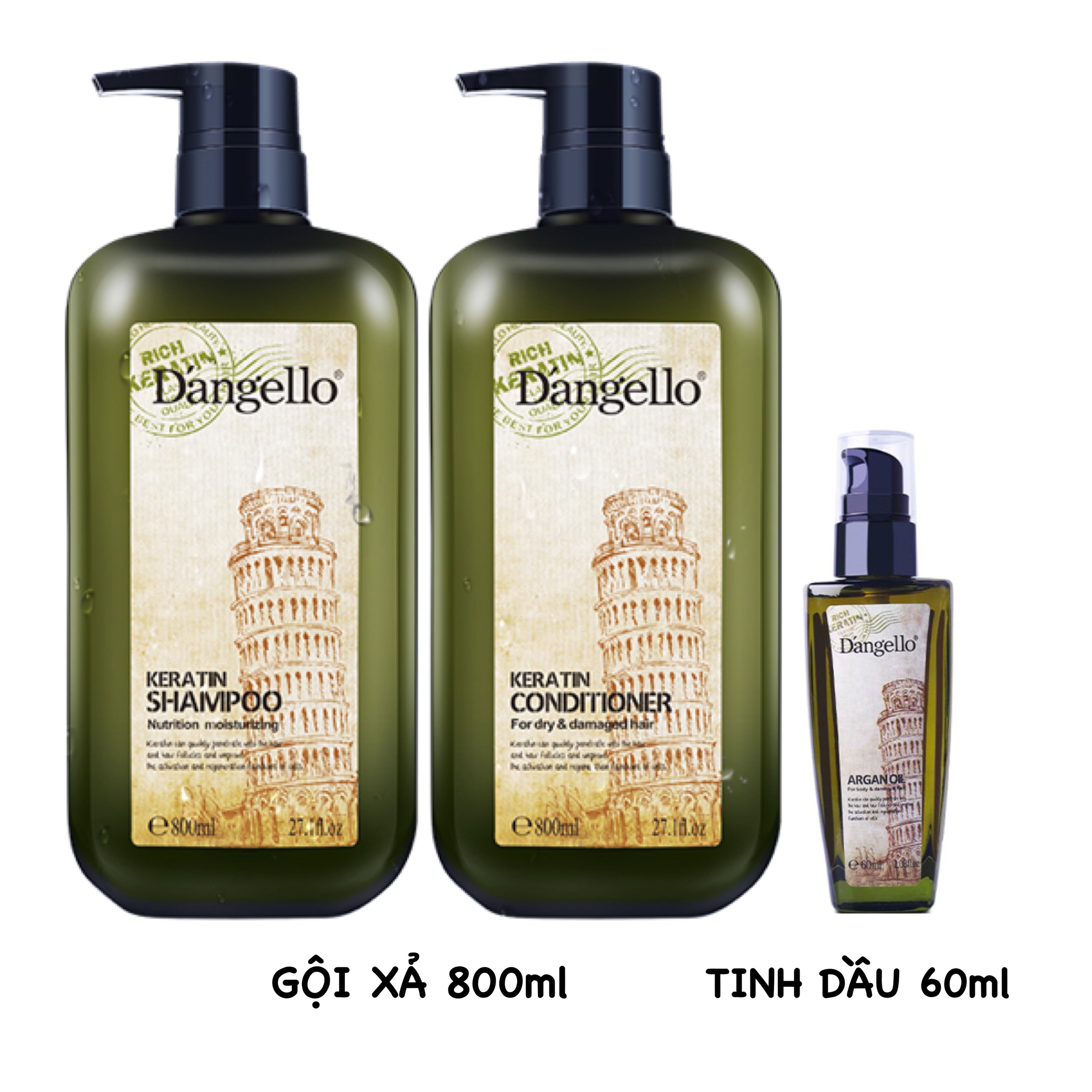Bộ 3 dầu gội , dầu xả và tinh dầu d'angello keratin 800ml