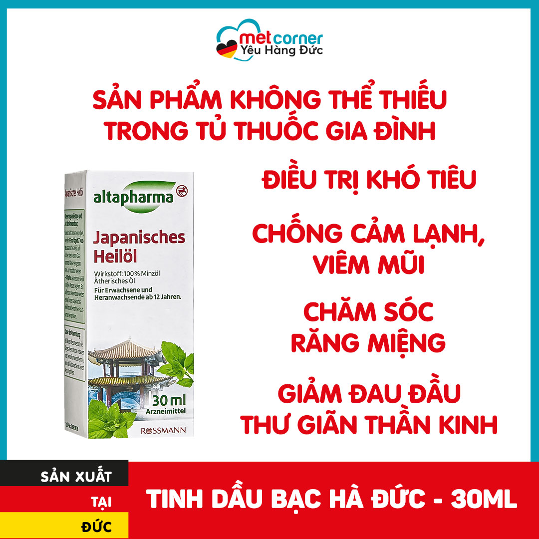 Tinh dầu xông giảm viêm họng, viêm mũi và xoa bóp đau nhức - Tinh dầu bạc hà Đức  - Altapharma cảm cúm sát khuẩn cổ họng - Met Corner - Yêu hàng Đức