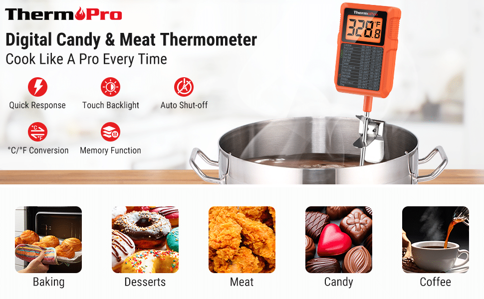  ThermoPro TP510 Waterproof Digital Candy Thermometer with Pot  Clip, 8 Long Probe Instant Read Food Cooking Meat Thermometer for Grilling  Smoker BBQ Deep Fry Oil Thermometer: Home & Kitchen