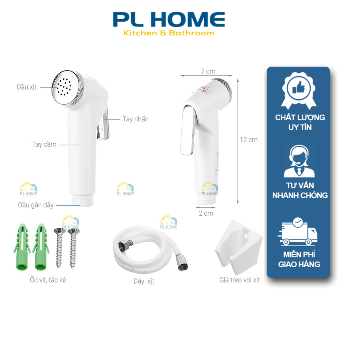Vòi xịt vệ sinh eurover ple-55x nhựa trắng cao cấp áp lực nước mạnh dễ dàng sử dụng