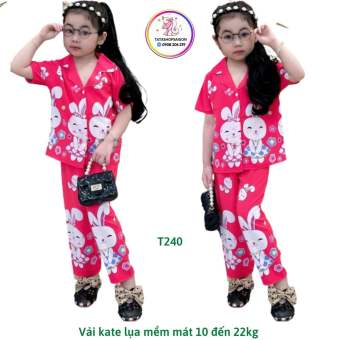 Bộ pijama bé gái tay ngắn quần dài mặc nhà hoạt hình thú dễ thương 11 22kg T240