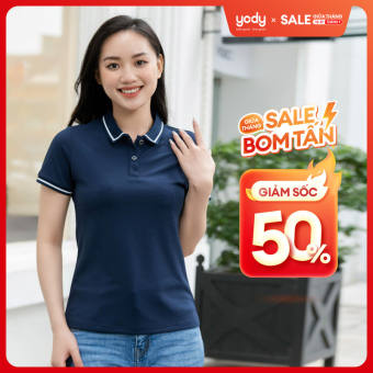 Áo polo nữ café phối bo YODY, áo phông nữ chất liệu cafe kháng khuẩn tự nhiên APN4396