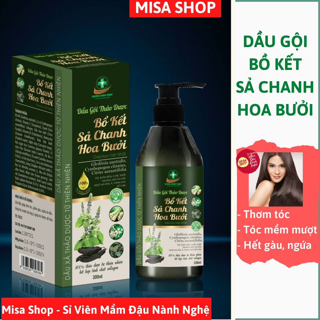 Dầu gội bồ kết thảo dược cô đặc, sả chanh hoa bưởi, giảm rụng tóc giúp thơm và mềm mượt tóc