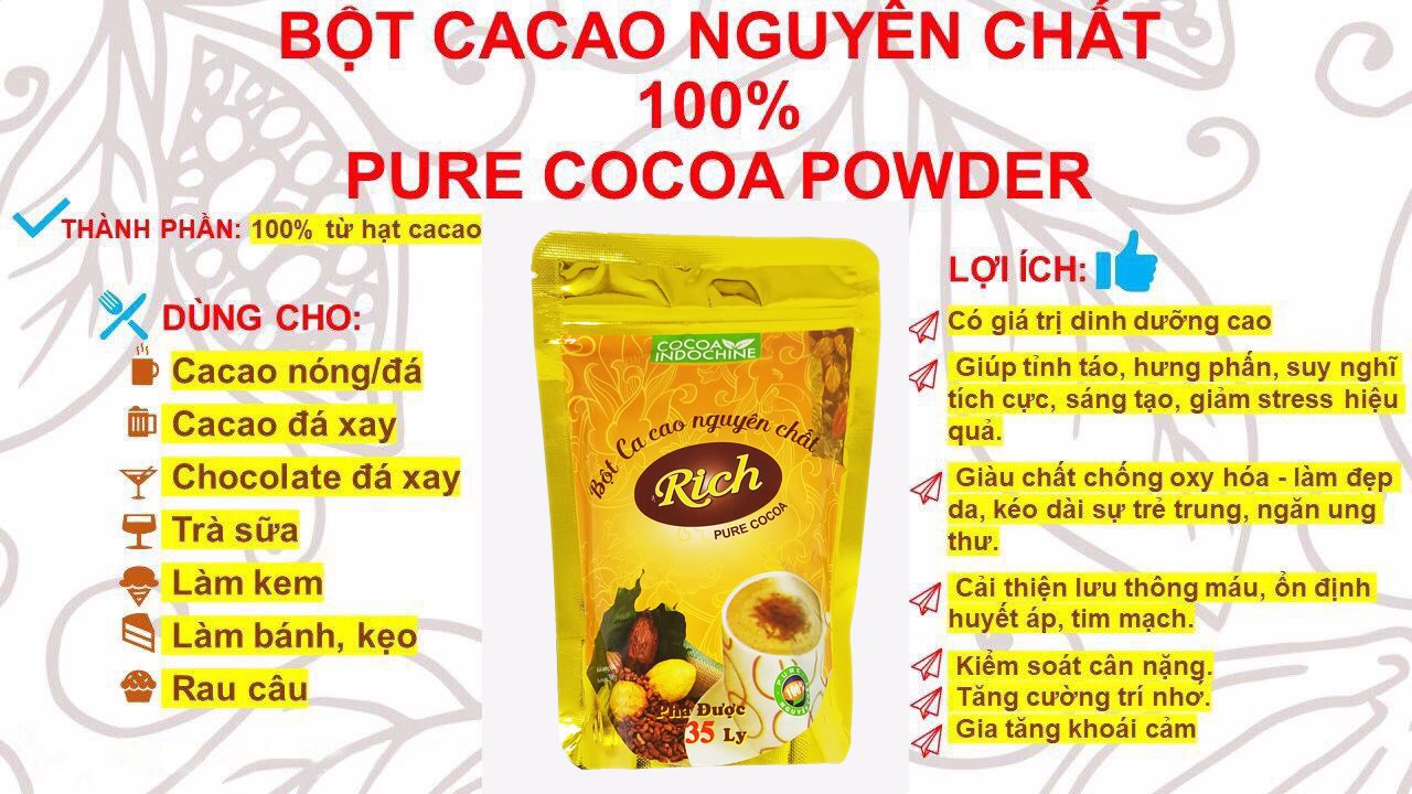 [HCM] 3 Túi Cacao Rich nguyên chất - 3 túi x 300g