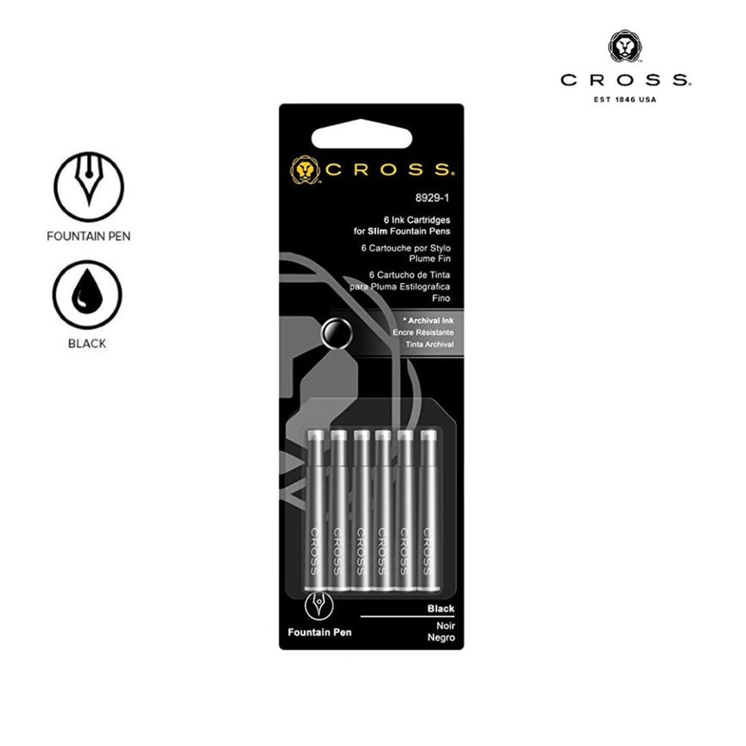 Cross Black Fountain Pen SlimCartridge Black 6 pieces per pack C8929-1