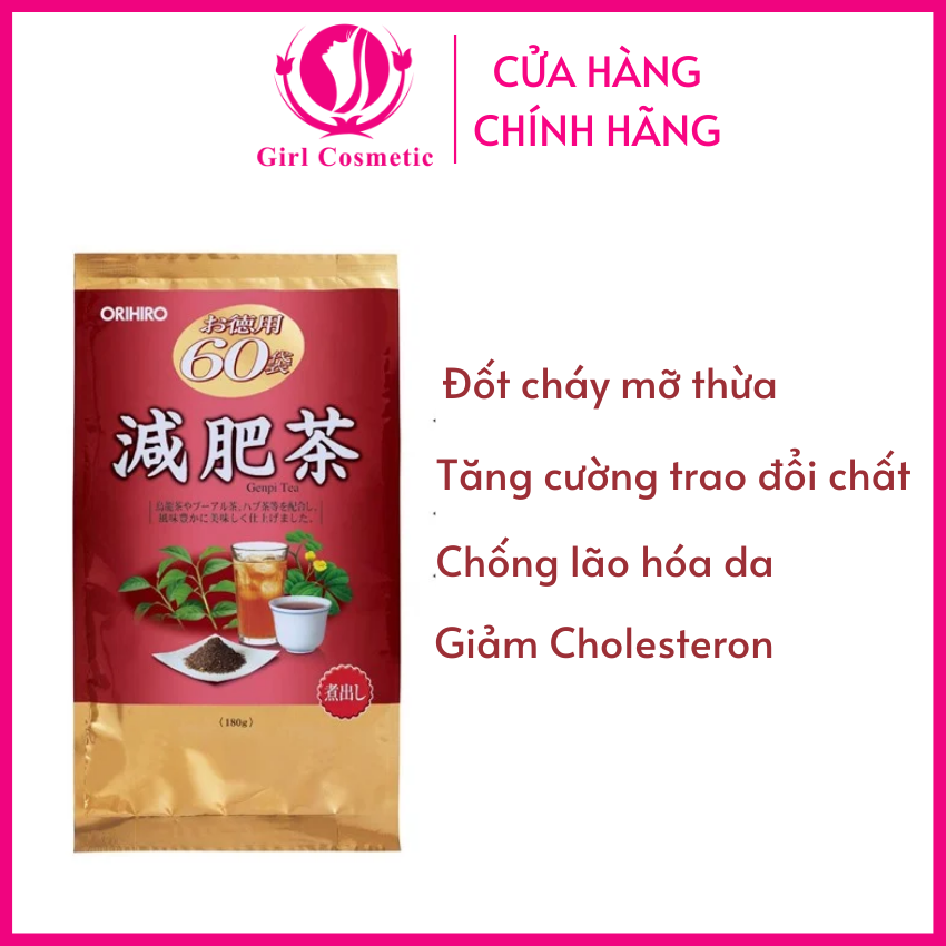 Trà tiêu mỡ Genpi Tea / Trà giảm cân Guava Tea Orihiro 60 gói giúp đáng bay mỡ thừa vùng bụng, đùi, bắp tay