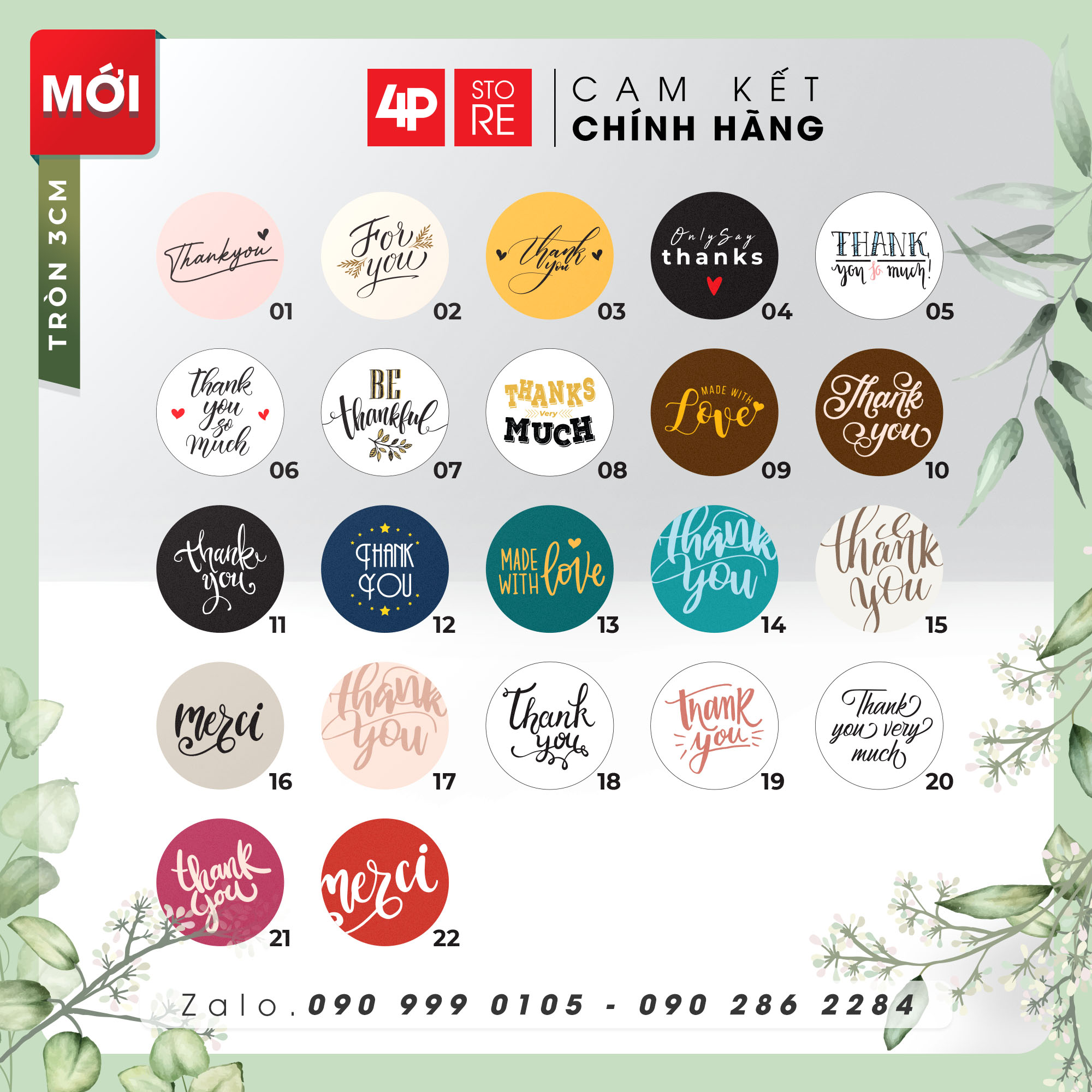Set 50 nhãn decal thank you 3 cm - tròn - có sẵn