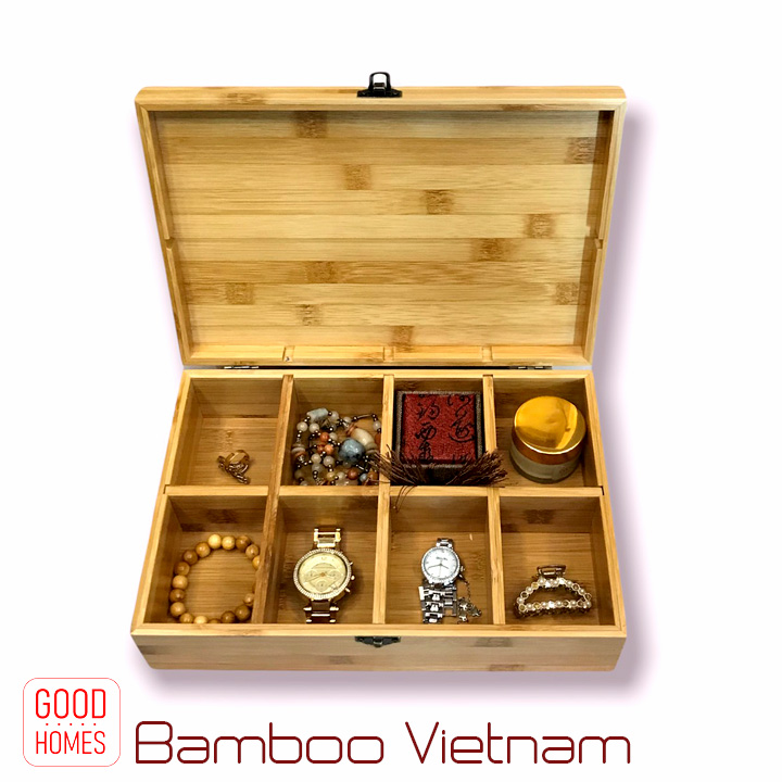 Hộp gỗ tre đựng trang sức đồng hồ để đồ đa năng nhiều ngăn _ AUSTIN-08