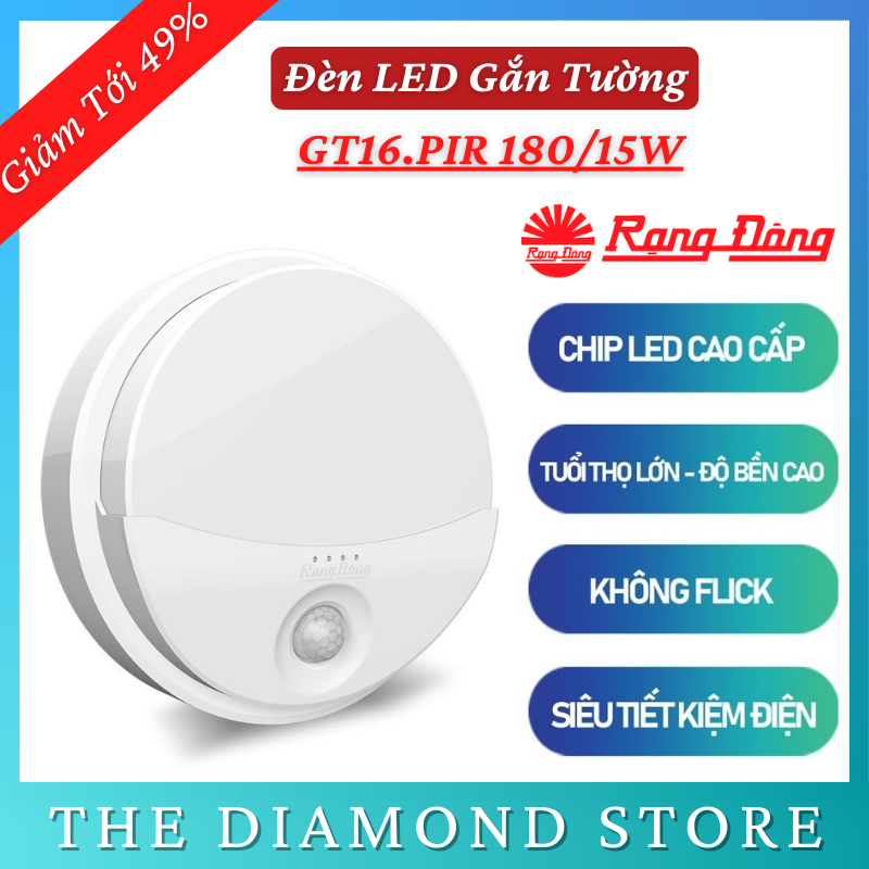 Đèn led cảm biến gắn tường model gt16.pir 180/15w chính hãng rạng đông - bảo hành 1 năm
