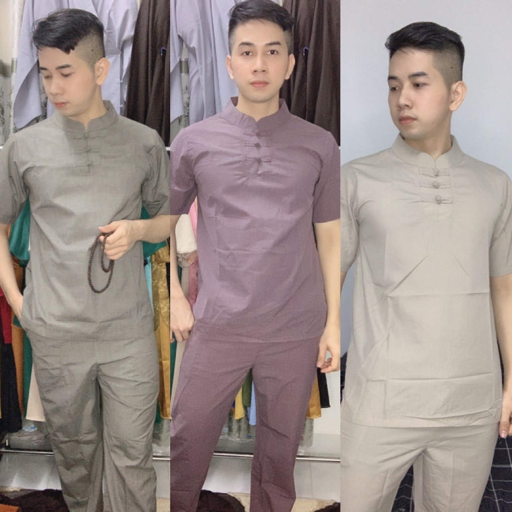 Đồ lam đi chùa 3 nút tay ngắn