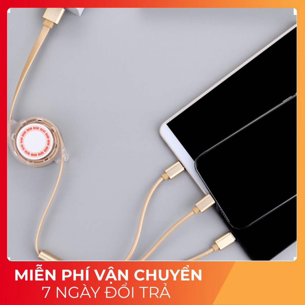 [HCM][MUA 1 Được 3]Dây Cáp Sạc 3 Đầu Dài 1M Cao Cấp Với Dây Rút Chống Rối Thông Minh Có Thể Dễ Dàng Kéo Dài Rút Gọn Mang Đi Mọi Nơi Cực Tiện Lợi