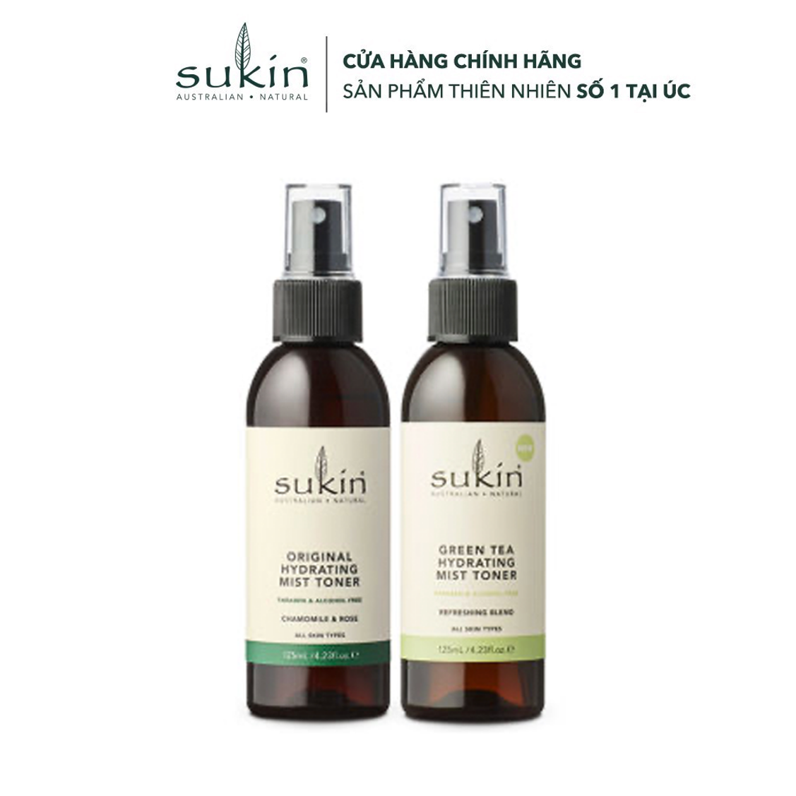 Bộ đôi nước cân bằng phun sương cấp nước Sukin Hydrating Original Toner 125ml & Green Tea Toner 125ml