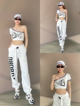 Bộ đồ tập thể thao gym yoga zumba áo chéo vai chất thun quần chất gió cực cá tính