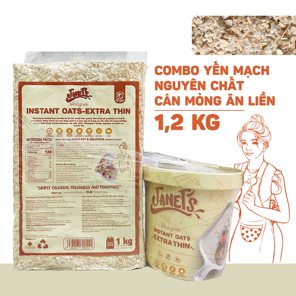 Yến mạch nguyên chất ăn liền cán mỏng - Janet’s - 1.0kg - RecipiEasy -
