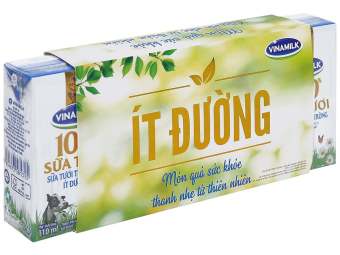 SỮA TƯƠI TIỆT TRÙNG VINAMILK 100% ÍT ĐƯỜNG - 110ML, 180ML