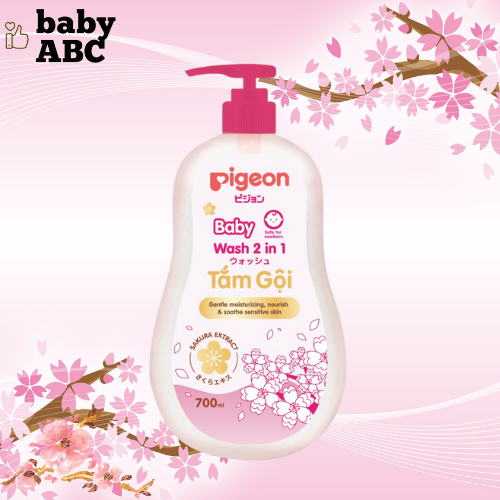 Sữa Tắm Pigeon Sakura Sữa Tắm Cho Bé 2in1 700ml, Tắm Gội Toàn Thân Cho Bé Sơ Sinh Hương Mới Hoa Anh Đào Sakura