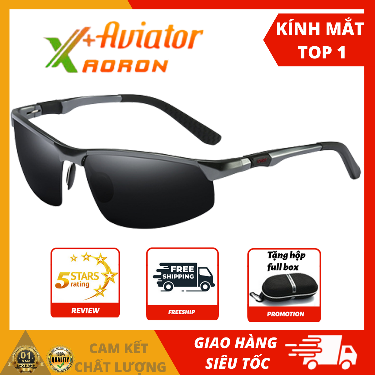 Kính thể thao Nam hãng AVIATOR gọng Nhôm Magiê nhẹ-mắt kính polarized phân cực, chống UV