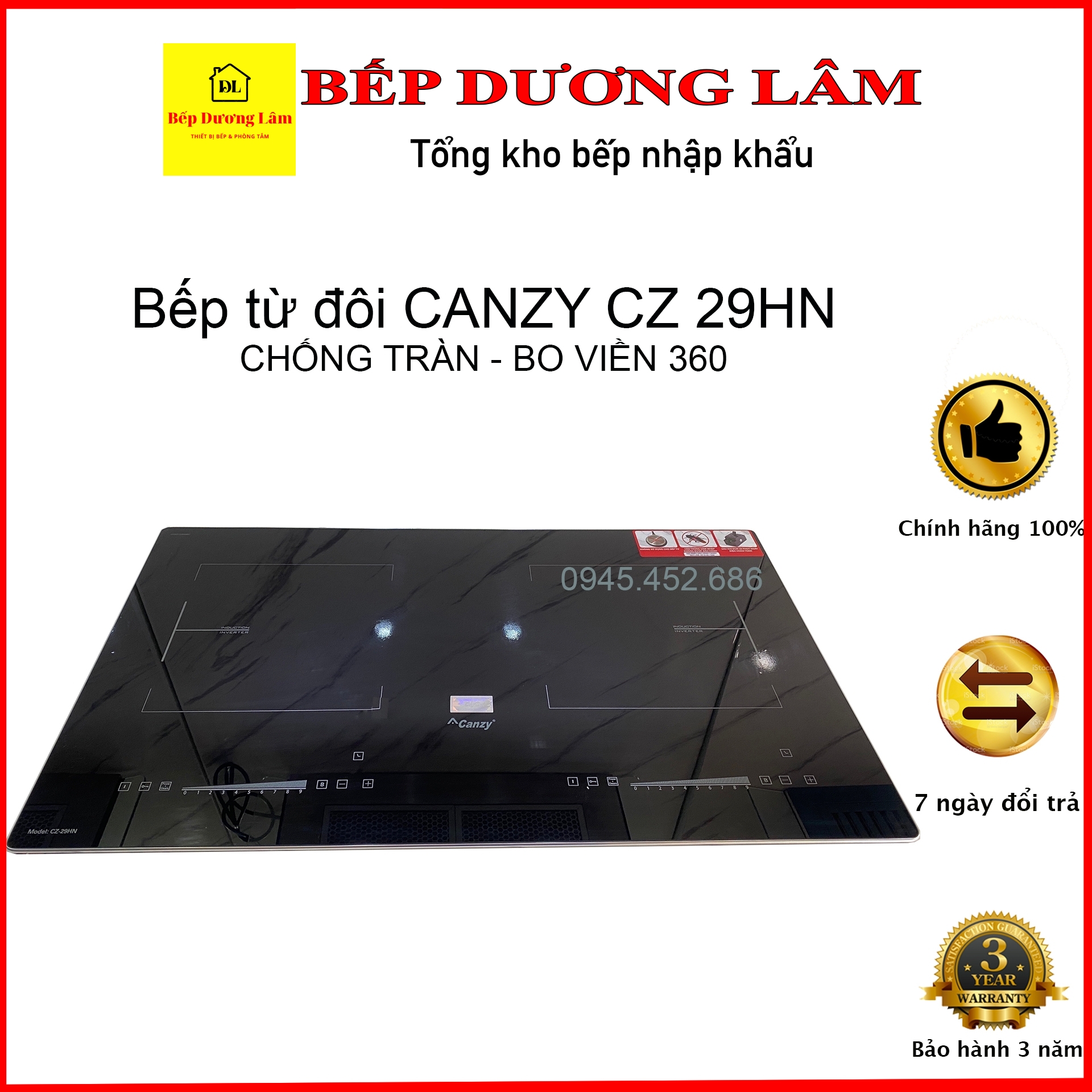 Bếp từ đôi canzy cz-29hn, bảo hành 3 năm chính hãng