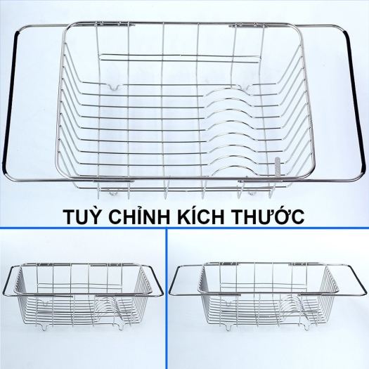 Khay Inox gác lên bồn rửa chén size lớn tùy chỉnh kích thước tiện lợi gọn gàng đựng đĩa chén trái cây