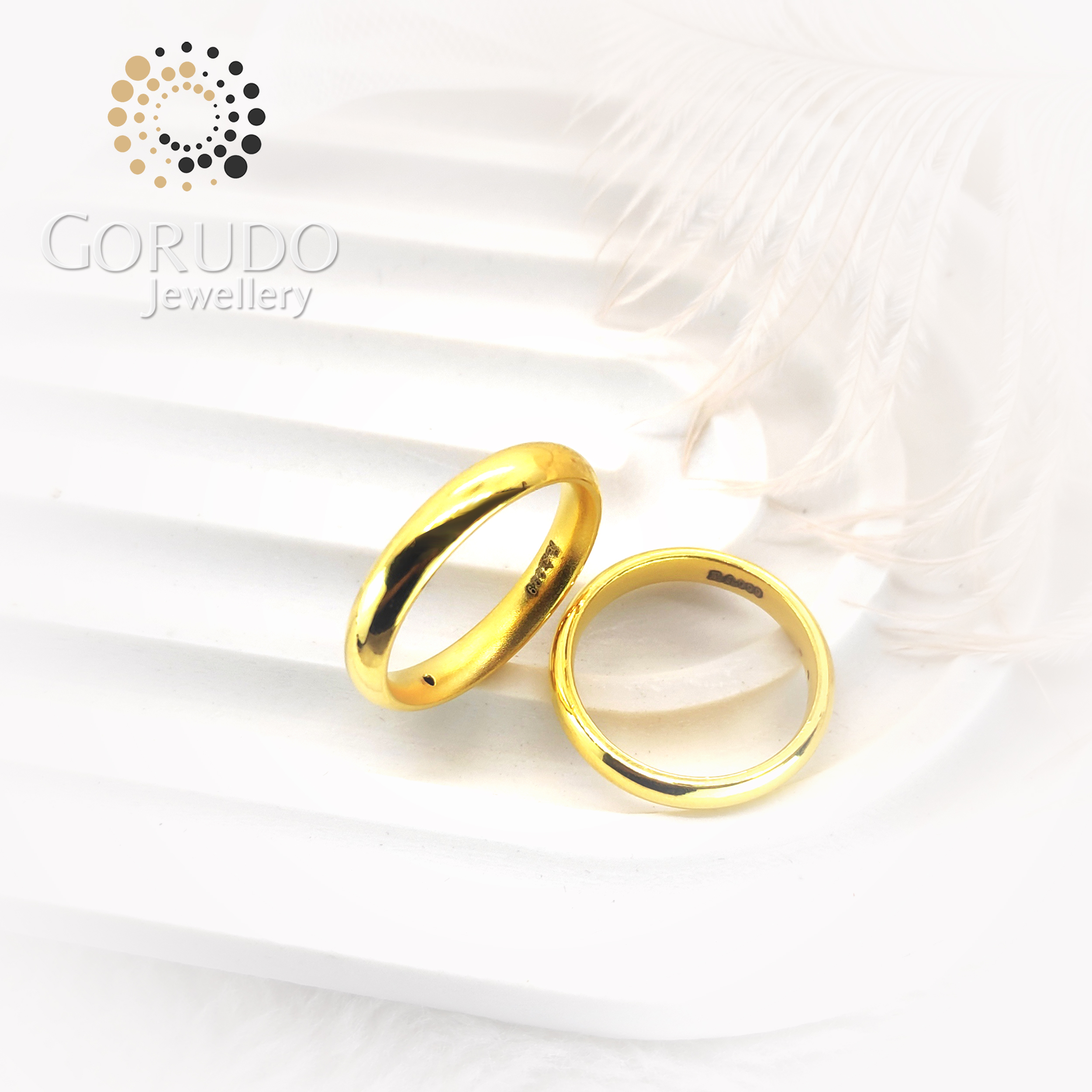 Gorudo Jewellery 999 Pure Gold Half-Round Classic Plain Ring | 3.5mm · v4