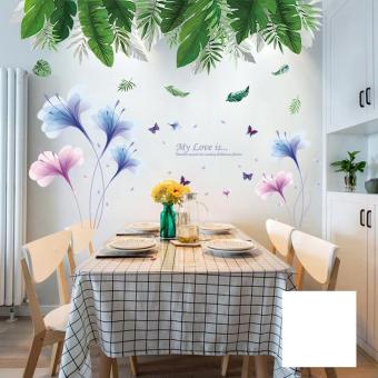 DECAL DÁN TƯỜNG GIÀN LÁ XANH VÀ HOA XANH TÍM