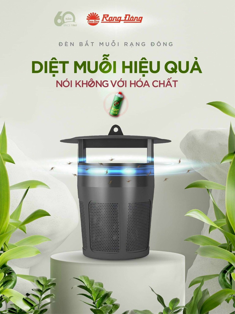 Đèn bắt muỗi thông minh Rạng Đông LED UV bước sóng 365nm bắt, tiêu diệt côn trùng an toàn không cần hóa chất - máy bắt muỗi - bắt muỗi - đèn bắt côn trùng - đèn bắt muỗi điện quang Rạng Đông