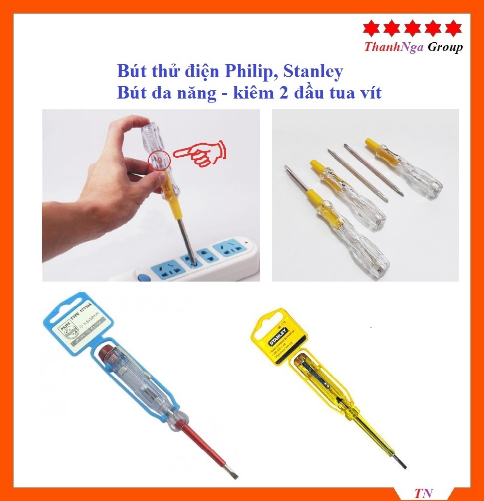 Bút thử điện kiêm tô vít 2 đầu, Bút đo điện chính hãng Philip, Stanley