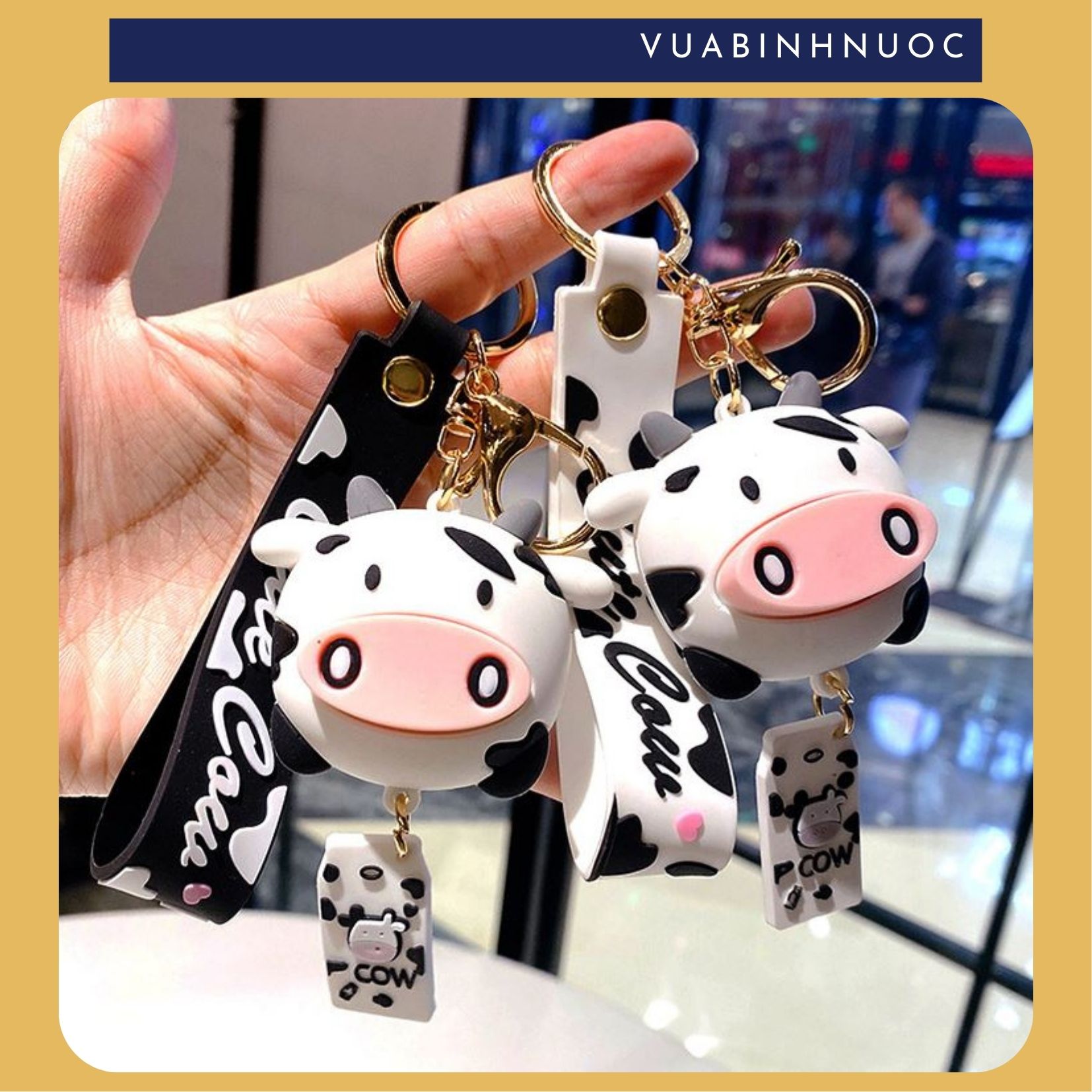 Móc khóa bò sữa dễ thương, móc khóa nhựa đúc bò sữa cute - vuabinhnuoc