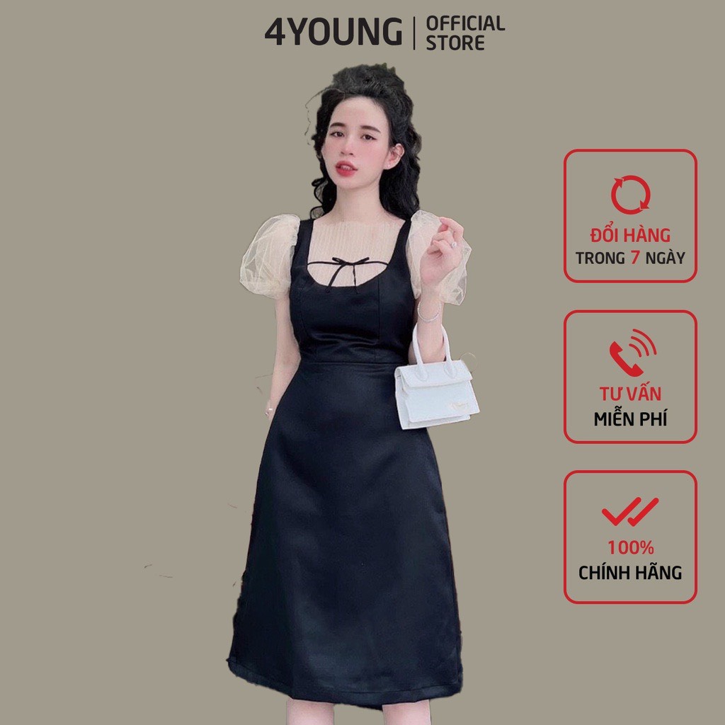Đầm xòe cao cấp phối lưới thiết kế thời trang công sở, dự tiệc 4YOUNG TK795