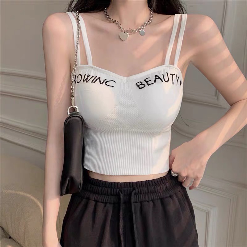 Áo bra nũ 2 dây kép có mút ngực cúp tròn phối chữ siêu xinh 829