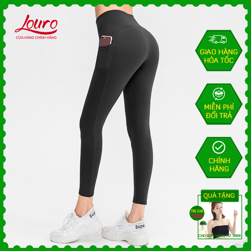 Quần tập Gym, Yoga nữ dài có túi Louro QL12, kiểu quần tập legging trơn nâng mông, cạp cơ bản gen bụng tốt